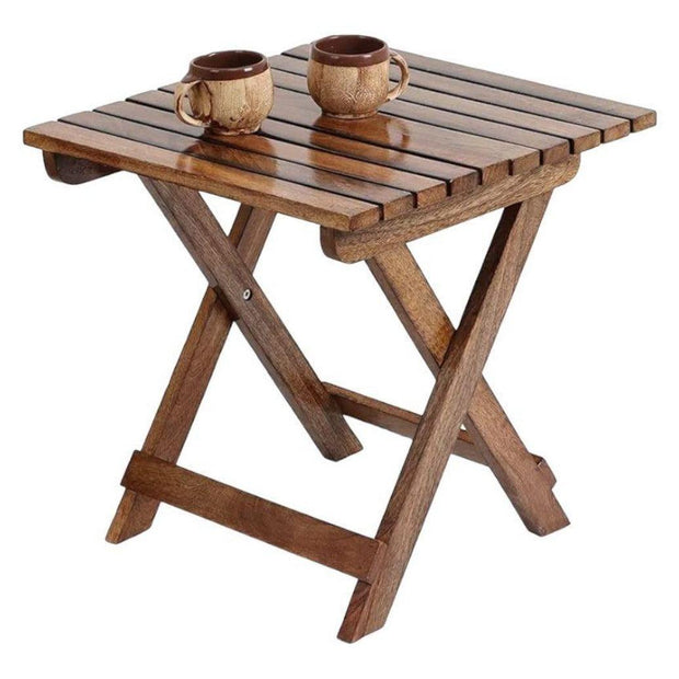 Wooden Twist Modern Contemporary Foldable Mango Wood End Table - WoodenTwist