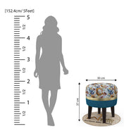 Wooden Twist Flank Puffy Ottoman Stool For Living Room ( Beige & Blue ) - WoodenTwist