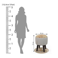 Wooden Twist Elite Puffy Ottoman Stool For Living Room ( Brown & Cream ) - WoodenTwist