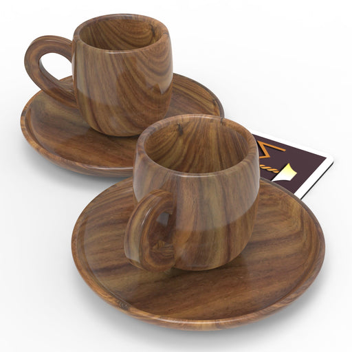 Wooden Twist Sheesham Wood Grande Exquisite Cup & Saucer (Set of 2) - WoodenTwist