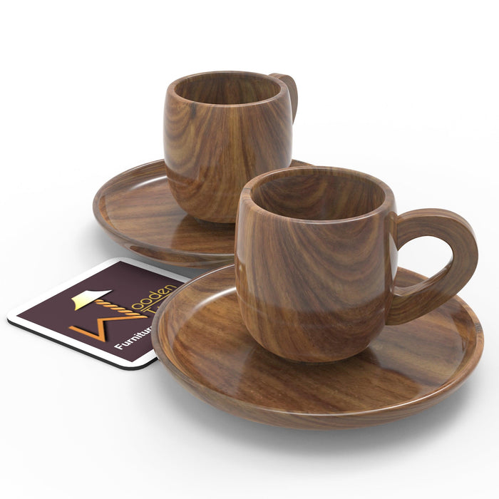 Wooden Twist Sheesham Wood Grande Exquisite Cup & Saucer (Set of 2) - WoodenTwist