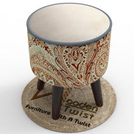 Wooden Twist Rope Puffy Ottoman Stool For Living Room ( Cream & Brown ) - WoodenTwist