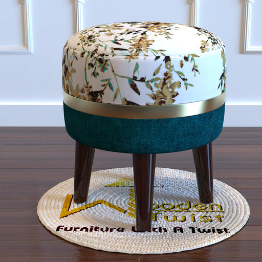 Wooden Twist Relish Puffy Ottoman Stool For Living Room ( Mustard & Green ) - WoodenTwist