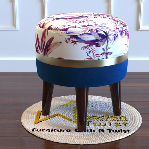 Wooden Twist Blush Puffy Ottoman Stool For Living Room ( Purple & Blue ) - WoodenTwist