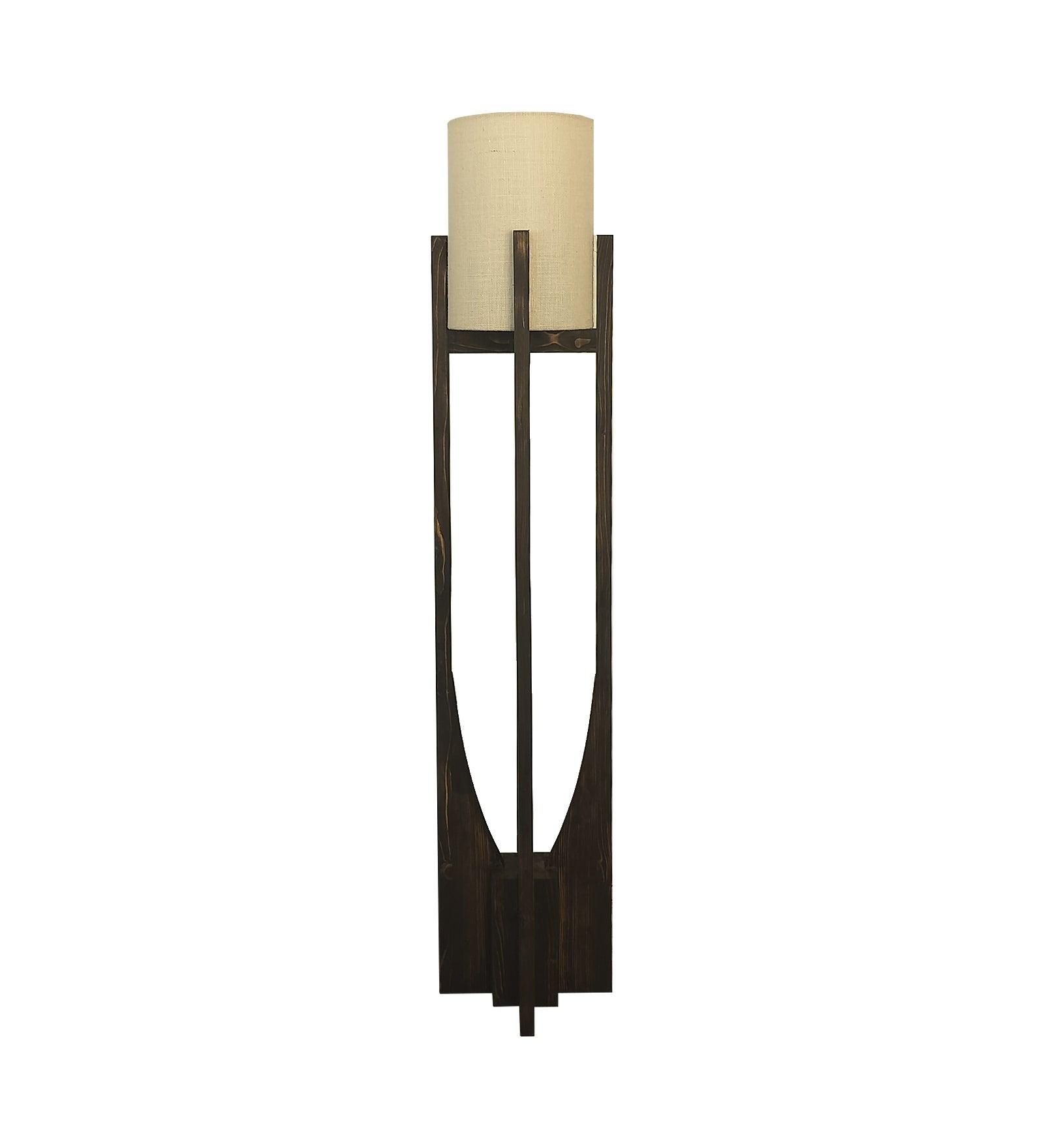 Solitaire Wooden Floor Lamp with Brown Base and White Fabric Lampshade - WoodenTwist