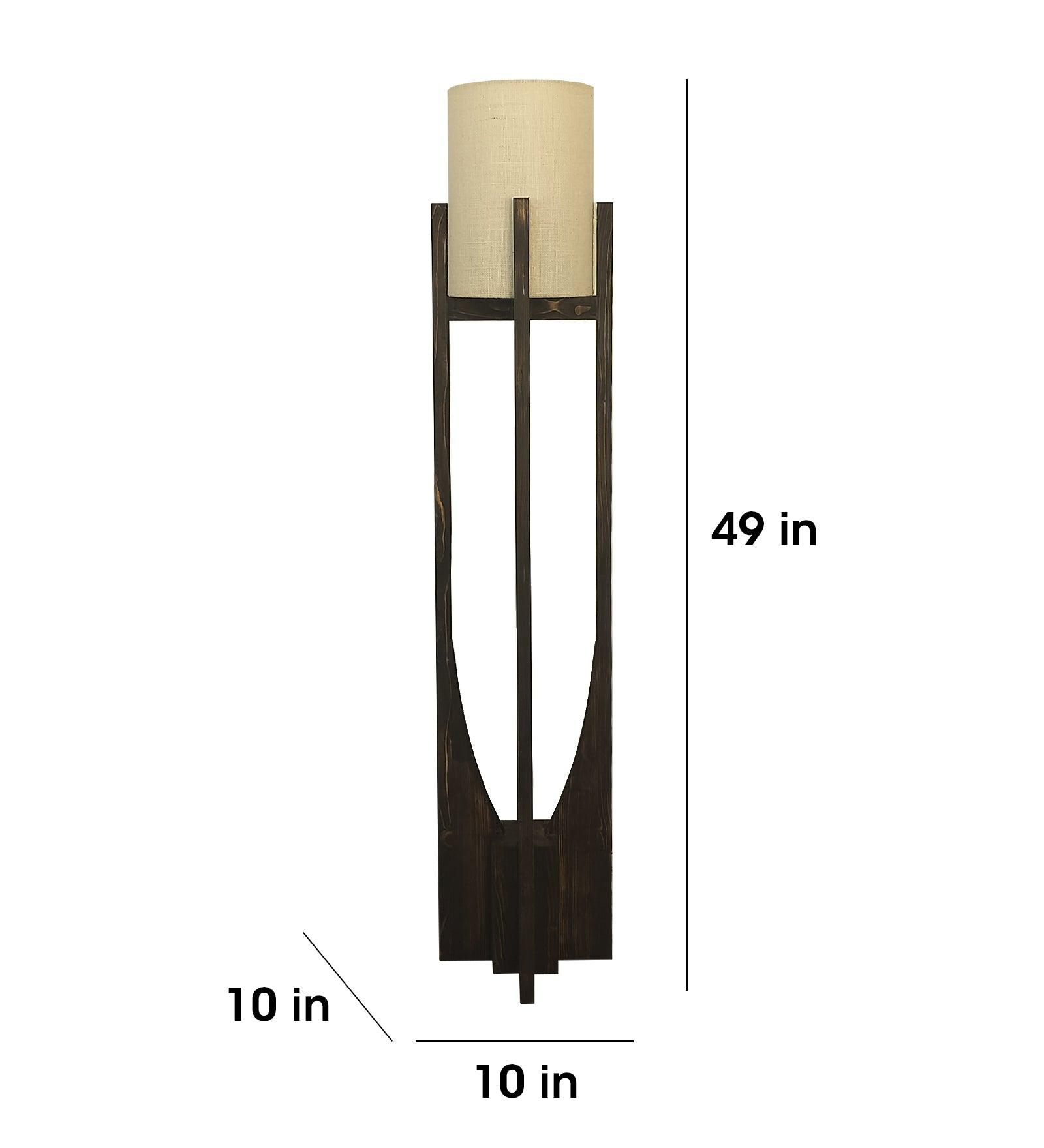 Solitaire Wooden Floor Lamp with Brown Base and White Fabric Lampshade - WoodenTwist