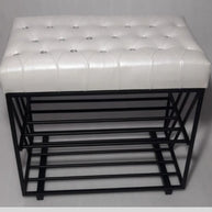 Modena Morden Solid Metal Rectangular Shoe Rack Button Tuffted in Golden Finish. - WoodenTwist
