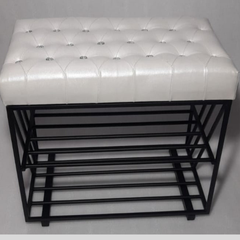 Modena Morden Solid Metal Rectangular Shoe Rack Button Tuffted in Golden Finish.