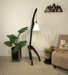 Species Wooden Floor Lamp with Brown Base and Jute Fabric Lampshade - WoodenTwist