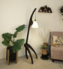 Species Wooden Floor Lamp with Brown Base and Jute Fabric Lampshade - WoodenTwist