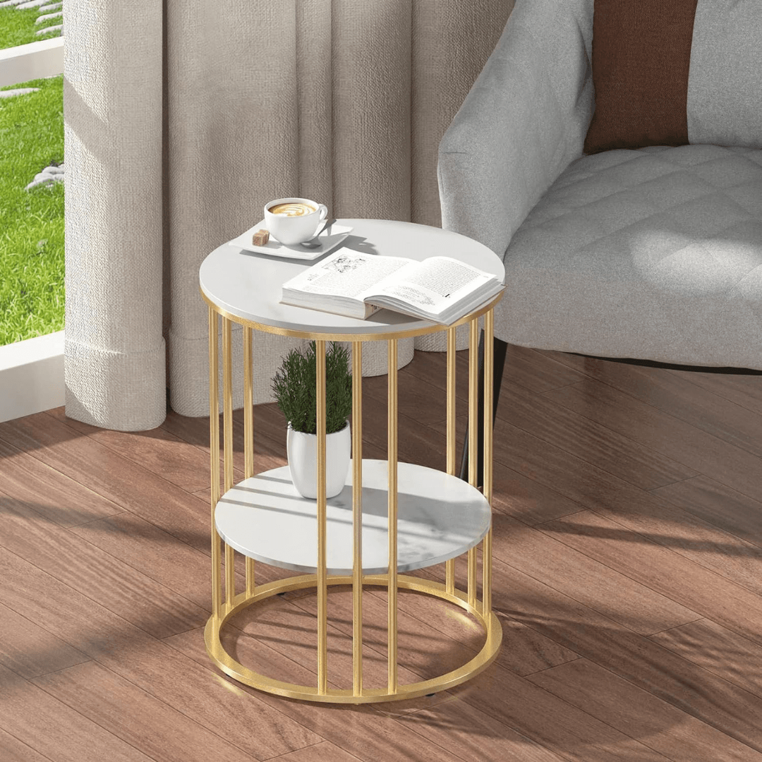 Wooden Twist Spiffy Metal Round End Table (Golden) - WoodenTwist
