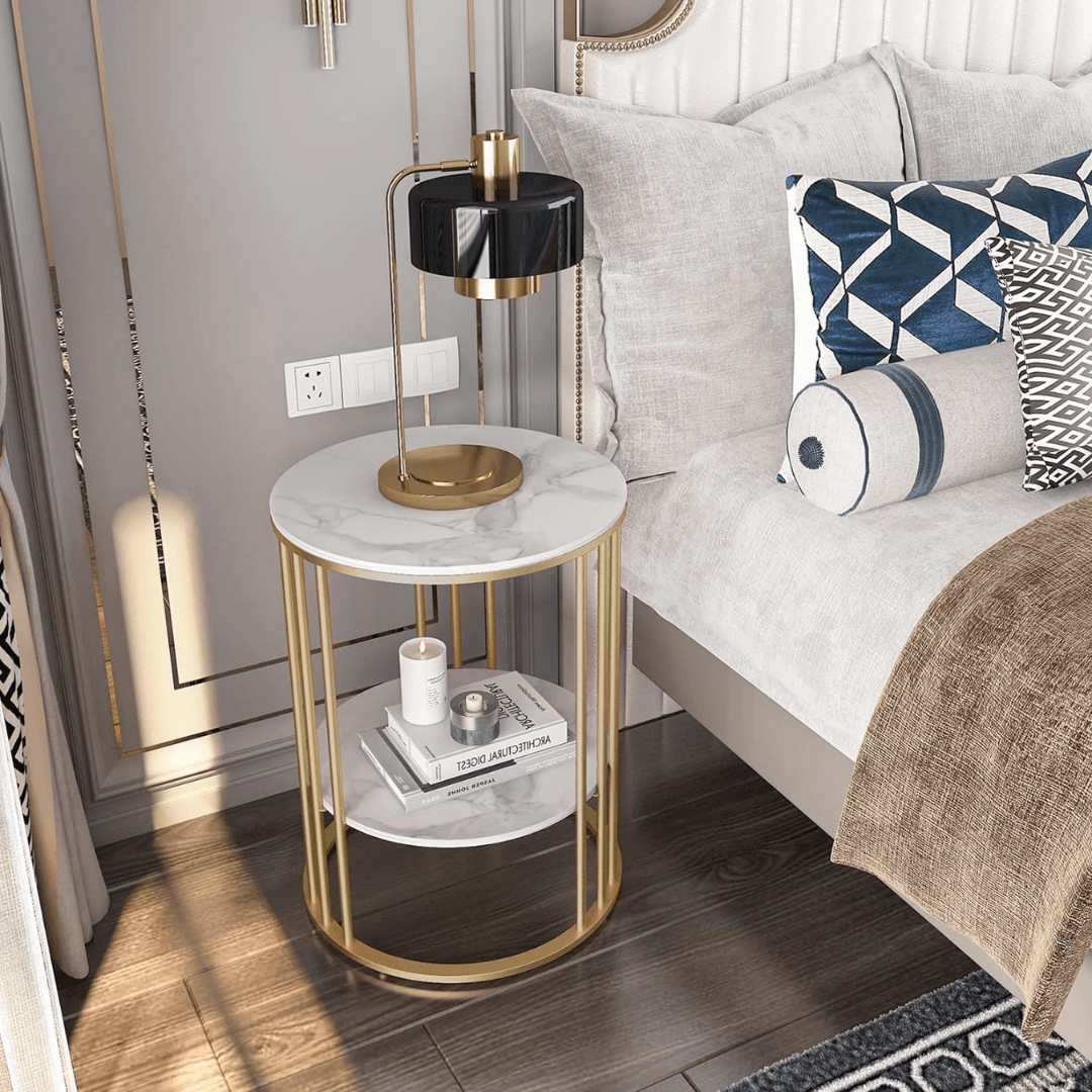 Wooden Twist Spiffy Metal Round End Table (Golden) - WoodenTwist