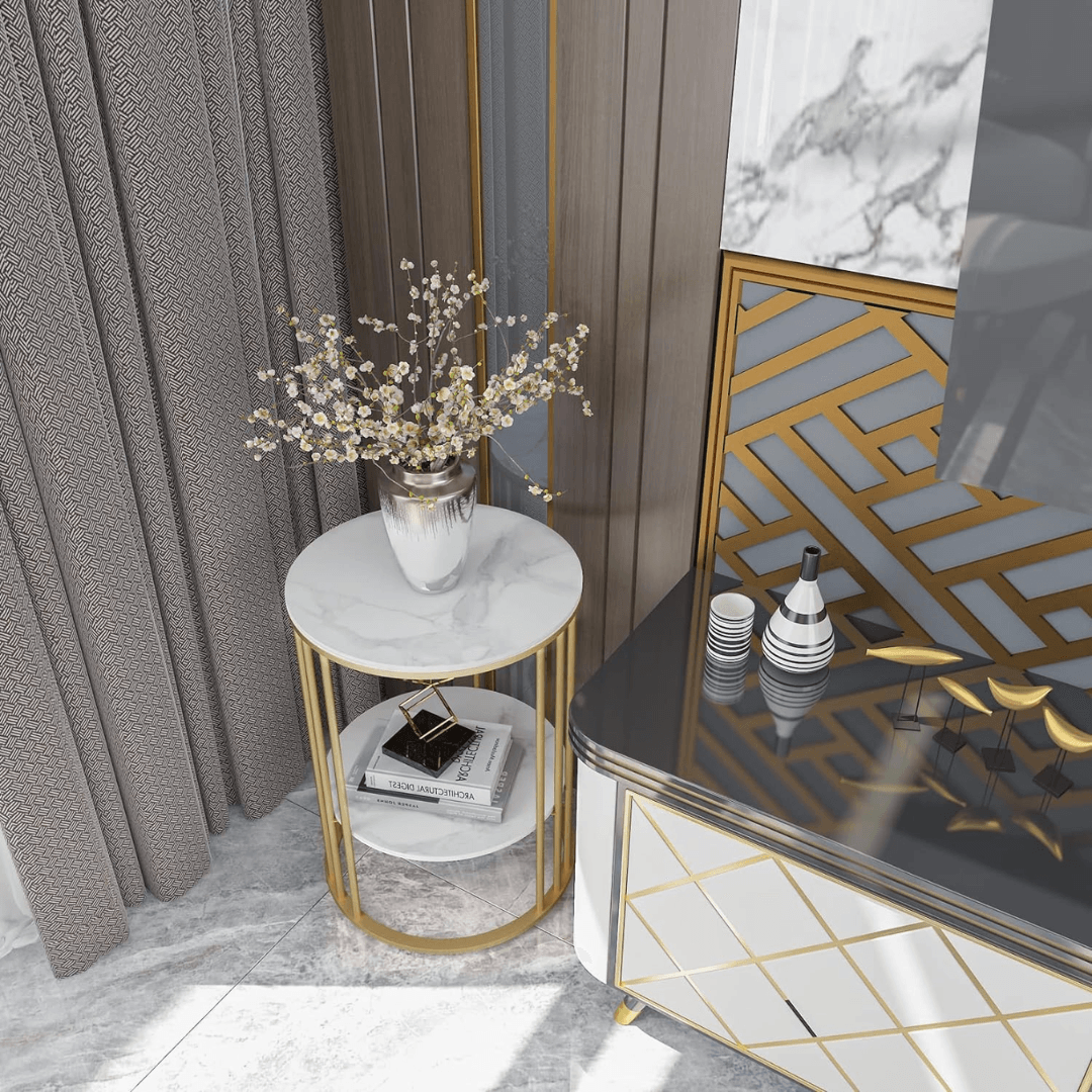 Wooden Twist Spiffy Metal Round End Table (Golden) - WoodenTwist