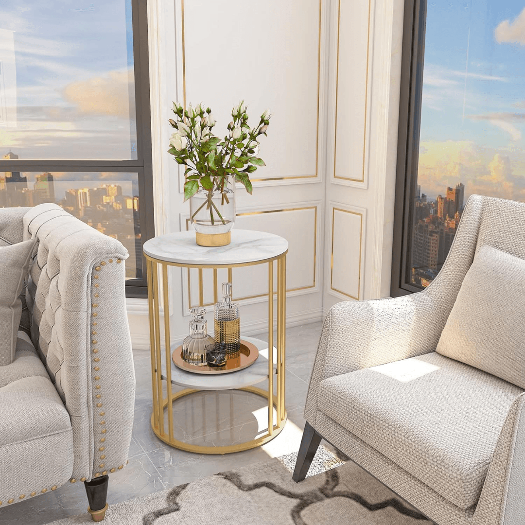 Wooden Twist Spiffy Metal Round End Table (Golden) - WoodenTwist