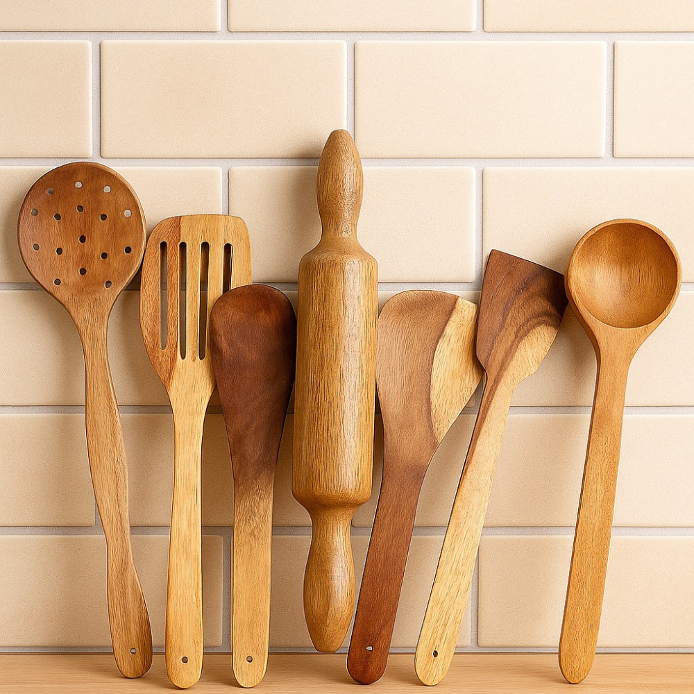 Wooden Twist Natural Wood Spoons, Spatulas & Rolling Pin - WoodenTwist