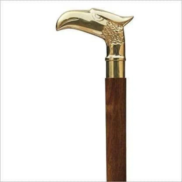 Antique Brass Design  Head Handle Vintage Style Wooden Walking Cane Stick - WoodenTwist