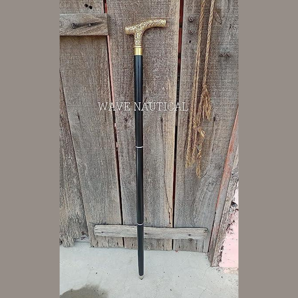 Antique Brass Design Head Handle Vintage Style Wooden Walking Cane Stick - WoodenTwist