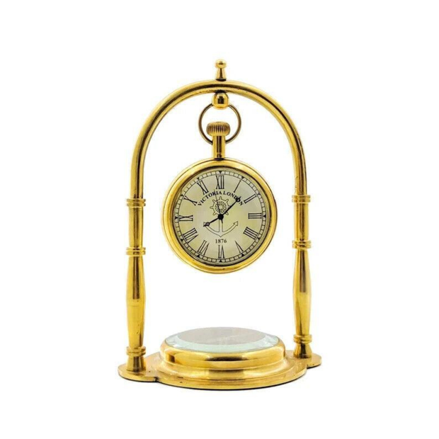 Brass Nautical Victoria London Desk Clock with Direction Compass - WoodenTwist