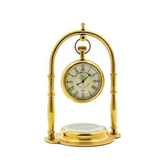 Brass Nautical Victoria London Desk Clock with Direction Compass