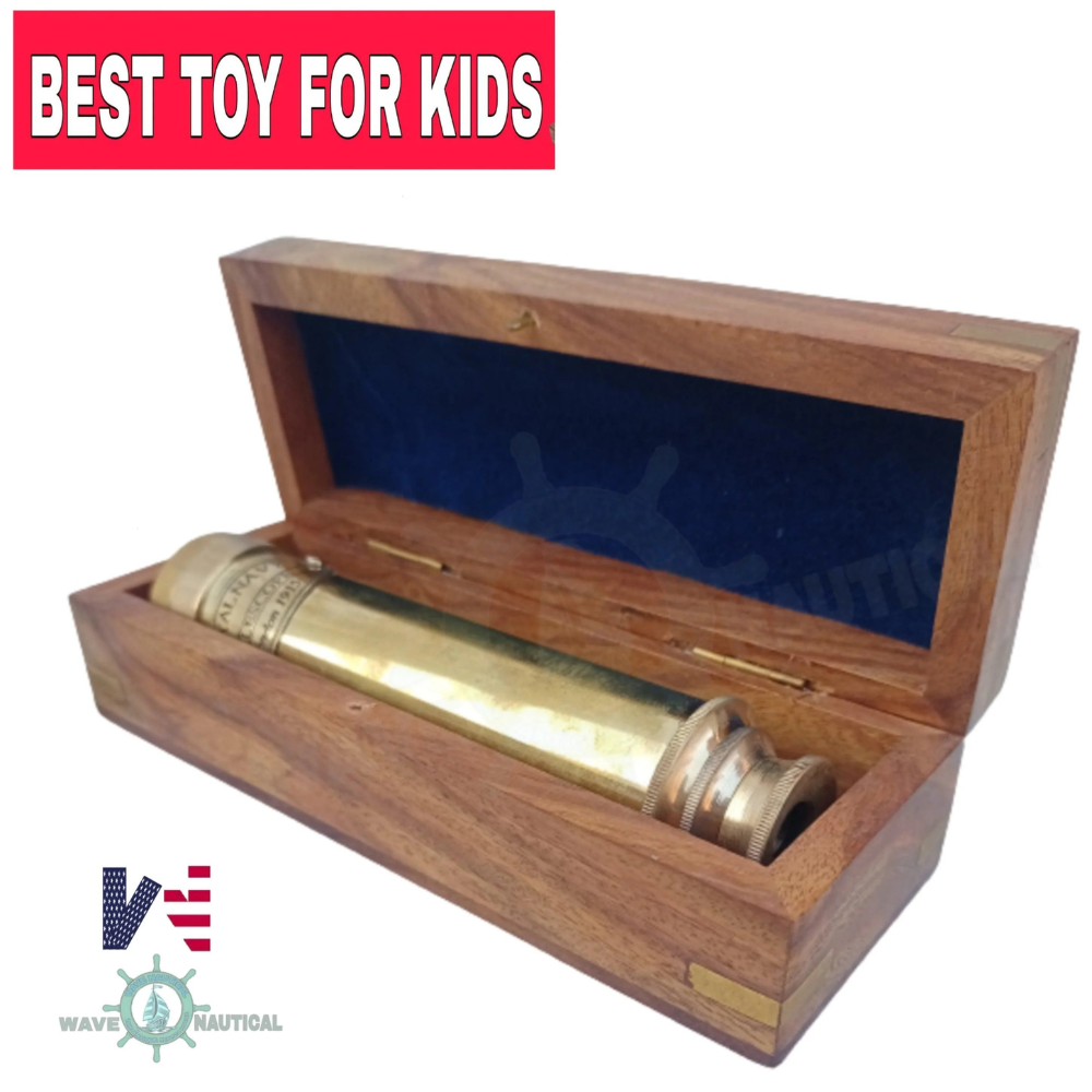 Royal Navy 12 inch Antique Full Brass Telescope with in Wood Box - WoodenTwist
