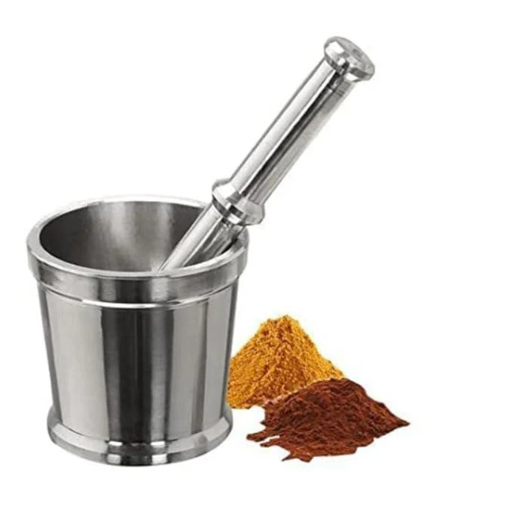 Aluminum Silver Khalbatta Okhli Masher |Mortar and Pestle Set |Aluminium Khal Batta|Imam dasta |Okhli|Musal|Khallad Kutni - W