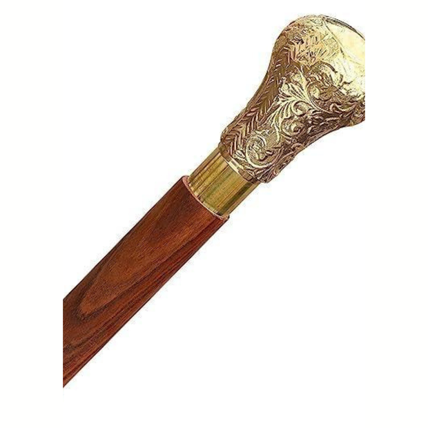 Antique Brass Design Head Handle Vintage Style Wooden Walking Cane Stick - WoodenTwist