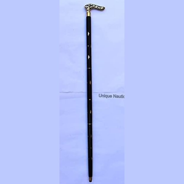 Antique Brass Design Head Handle Vintage Style Wooden Walking Cane Stick - WoodenTwist