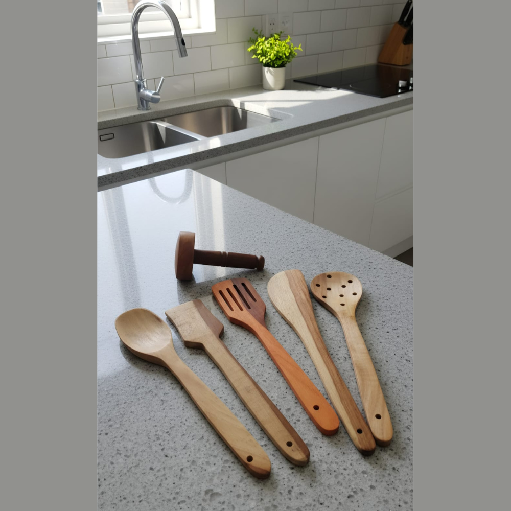 Wooden Cooking Spoons & Spatula Set (Pack of 6) | Handmade Natural Wood Utensils - WoodenTwist