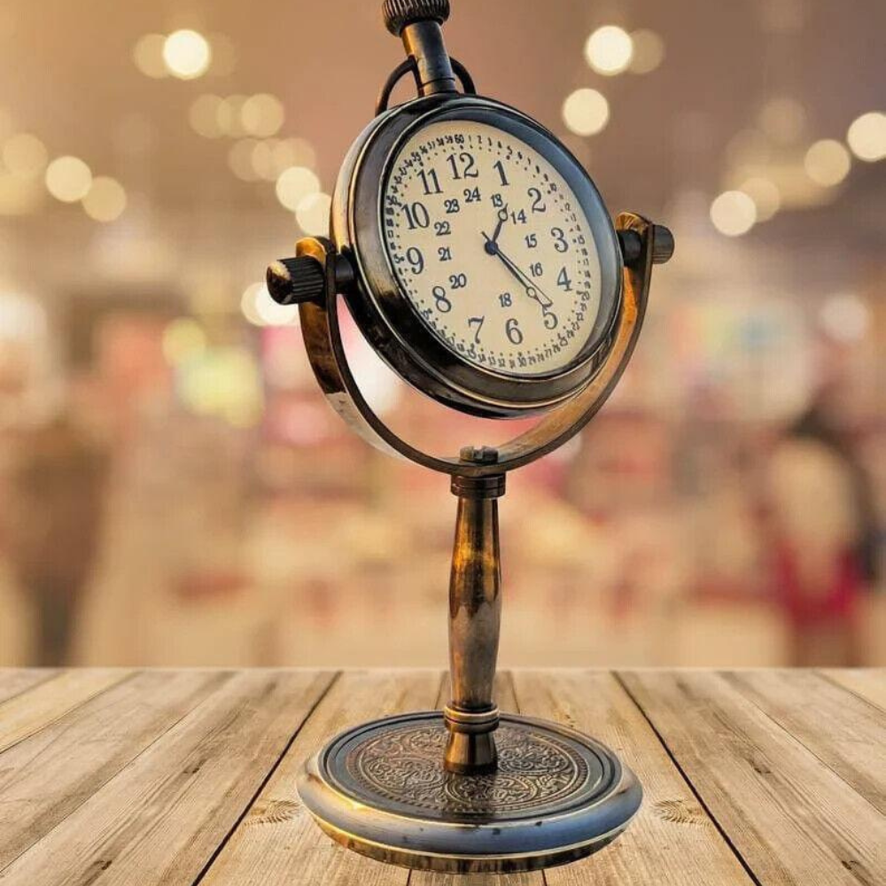 Brass Nautical Marine Desk Clock 5” Rotating Dial Engraved Back