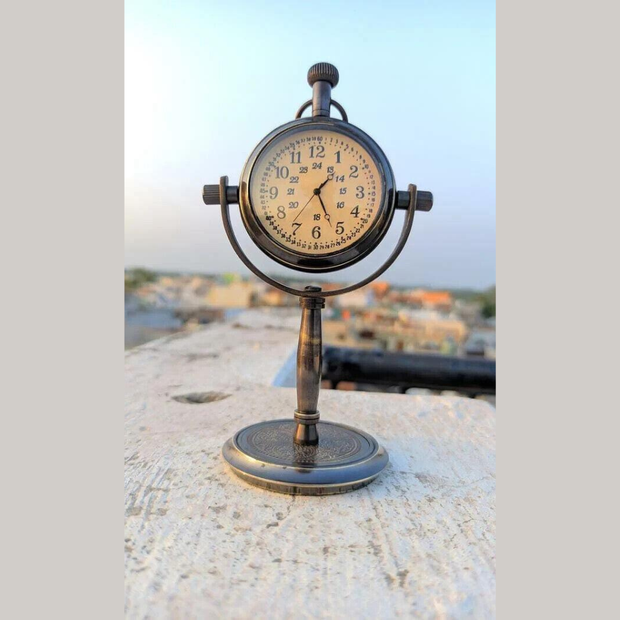 Brass Nautical Marine Desk Clock 5 Rotating Dial Engraved Back - WoodenTwist
