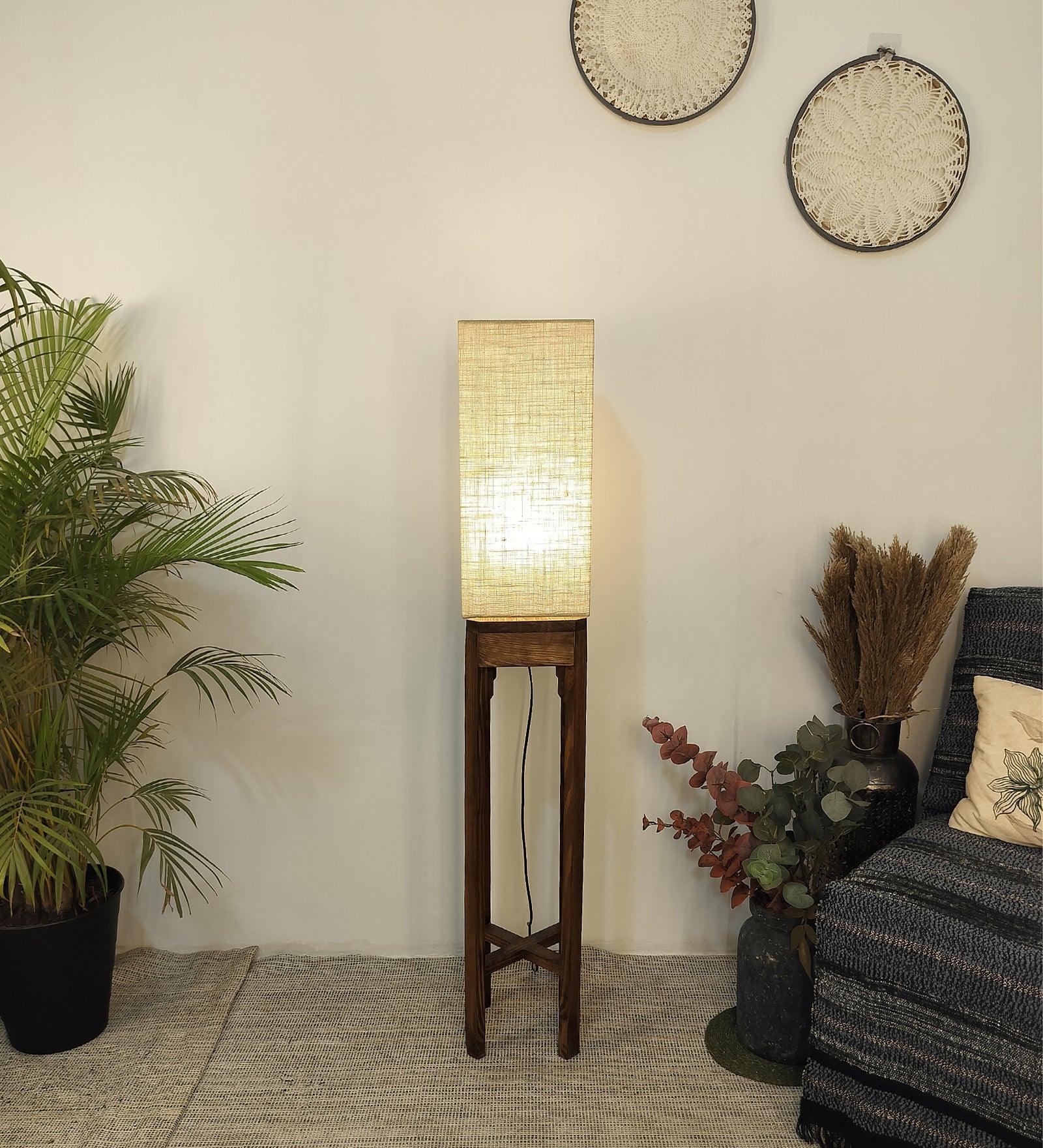 Sputnik Jute Cotton Shade Floor Lamp with Brown Base - WoodenTwist