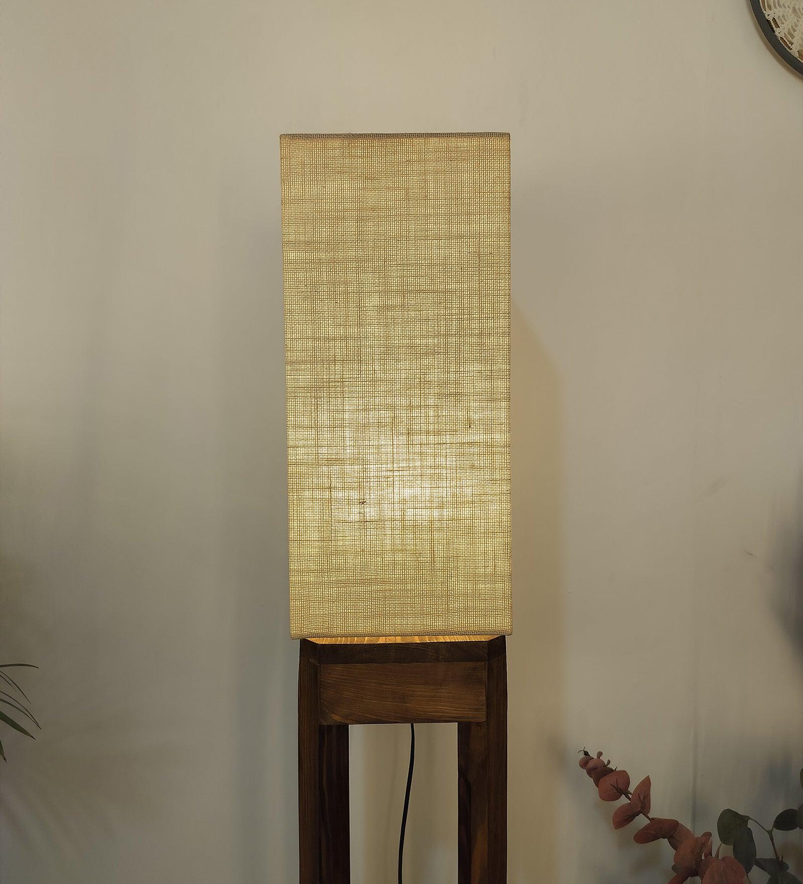 Sputnik Jute Cotton Shade Floor Lamp with Brown Base - WoodenTwist