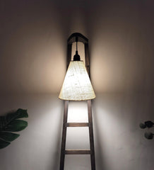 Stairway Wooden Floor Lamp with Brown Base and Jute Fabric Lampshade - WoodenTwist