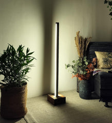 Modern Pinewood Stargate Floor Lamp in living room setting