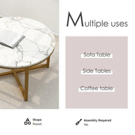 Golden Circular Cross Center Table With Italian Nano Marble Top - WoodenTwist