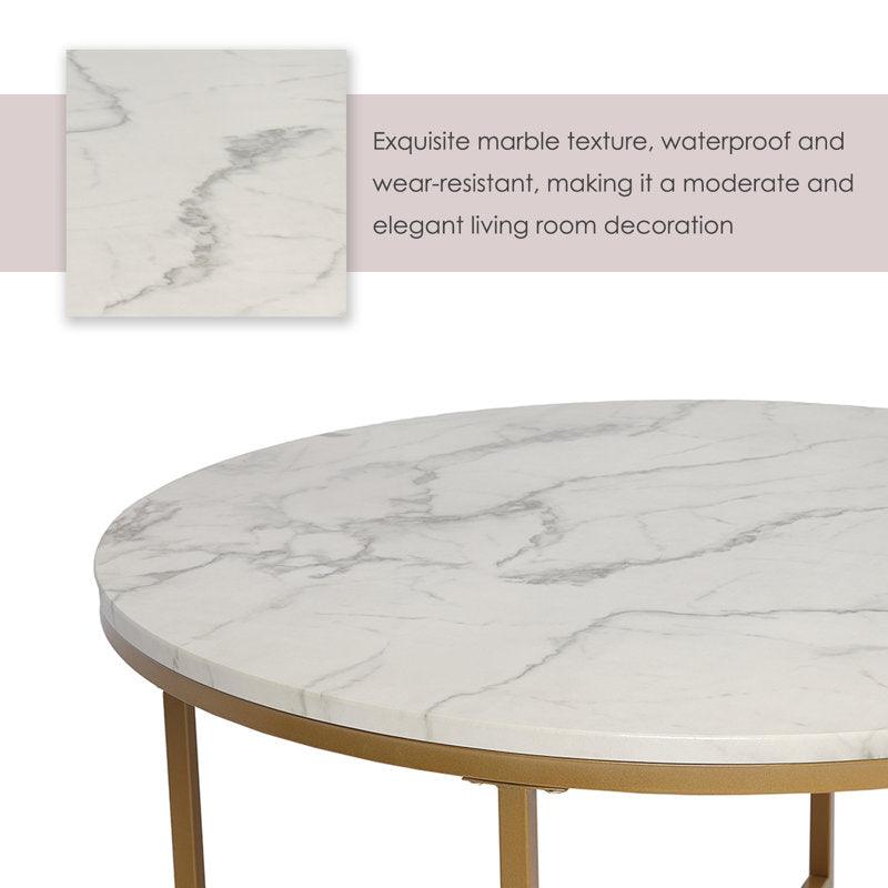 Golden Circular Cross Center Table With Italian Nano Marble Top - WoodenTwist