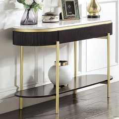 Modern Luxurious Console Table with White Marble & Wooden Top - WoodenTwist