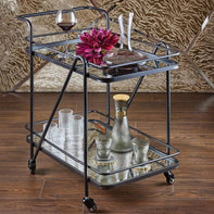 Modern Black Iron Trolley with Glass Top