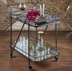 Modern Black Iron Trolley with Glass Top