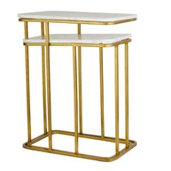 ELEGANT Sofa Side Golden Rectangular Nesting Tables - Modern Marble Top - WoodenTwist