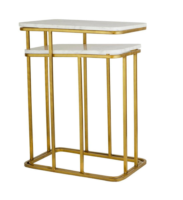 ELEGANT Sofa Side Golden Rectangular Nesting Tables - Modern Marble Top - WoodenTwist