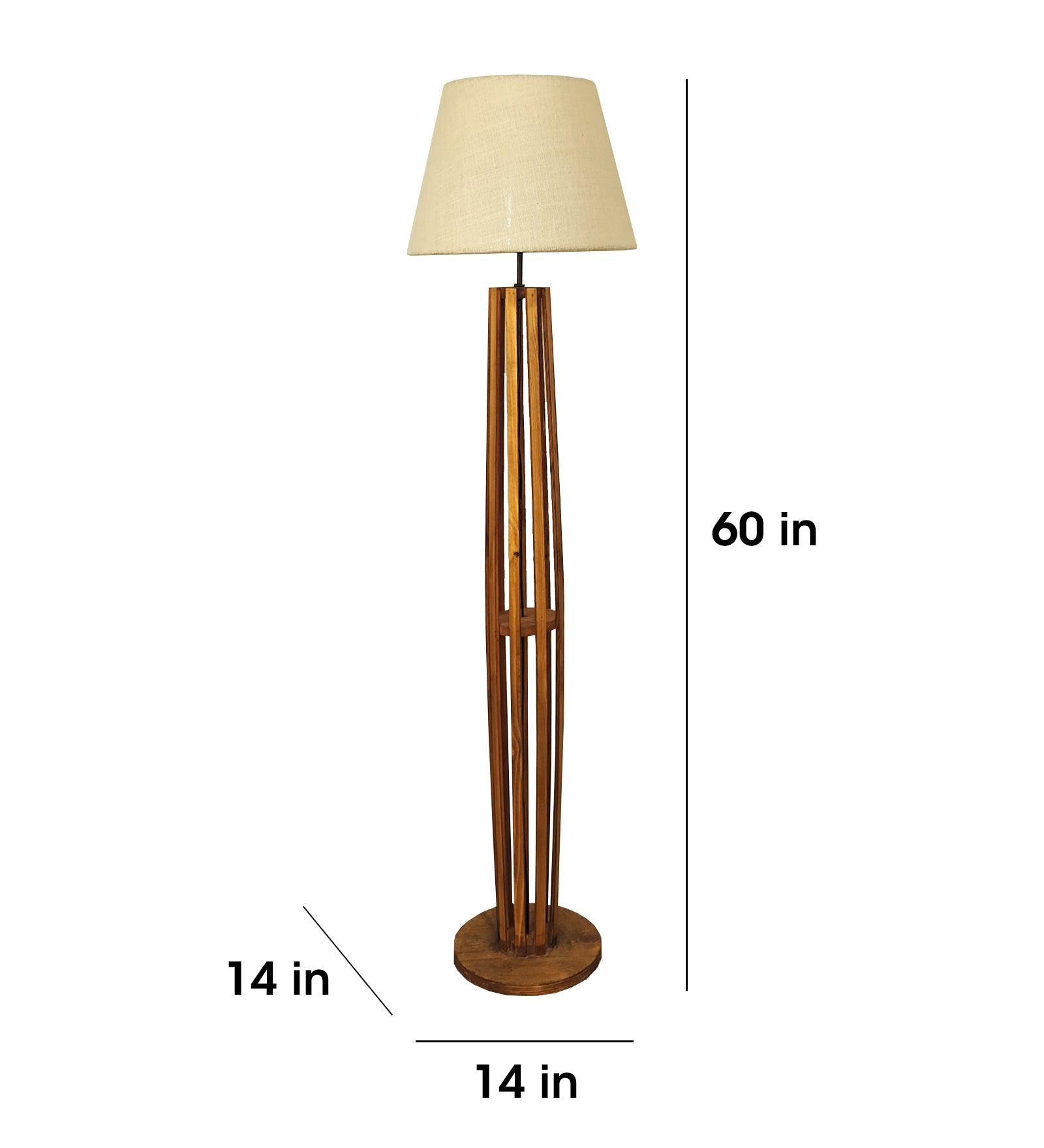 Tall Boy Wooden Floor Lamp With Yellow Printed Fabric Lampshade - WoodenTwist