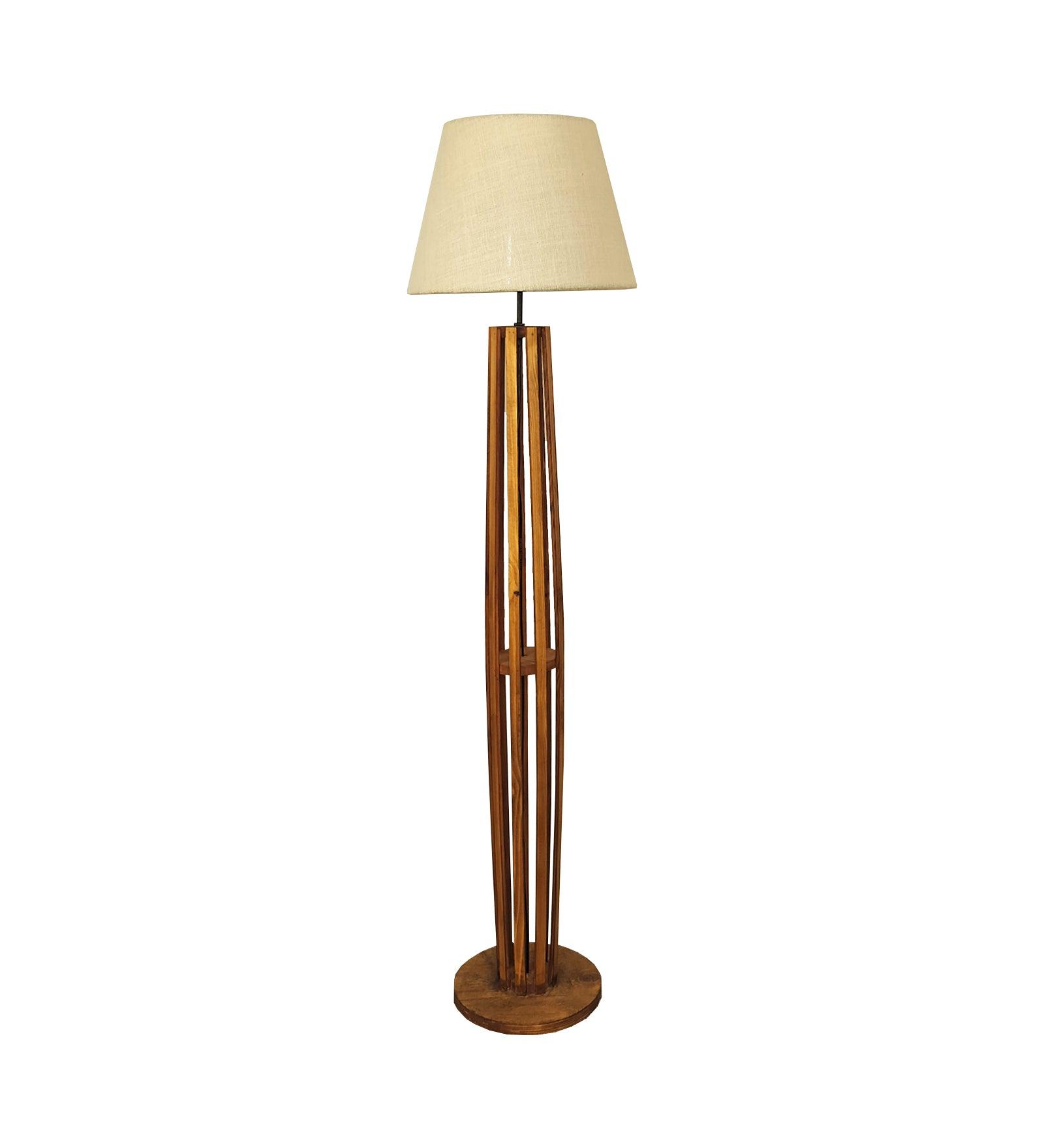 Tall Boy Wooden Floor Lamp With Yellow Printed Fabric Lampshade - WoodenTwist