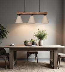 Terzo Brown Wooden Series Hanging Lamp with Beige Fabric Lampshade