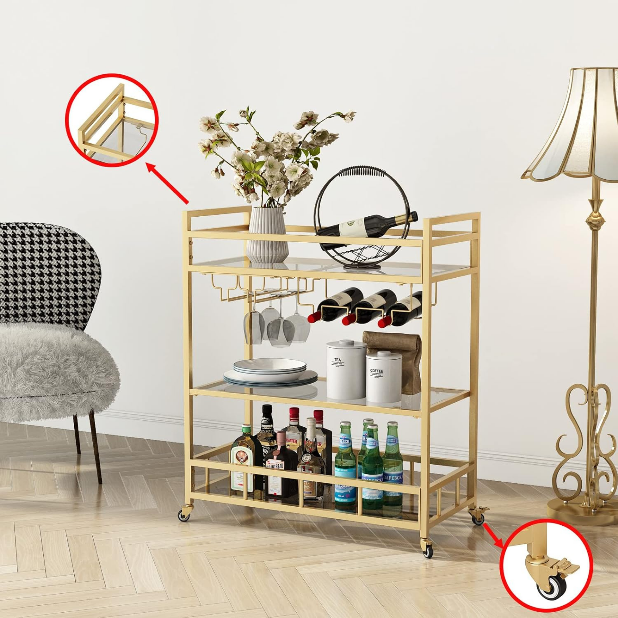 Three-tier gold bar cart