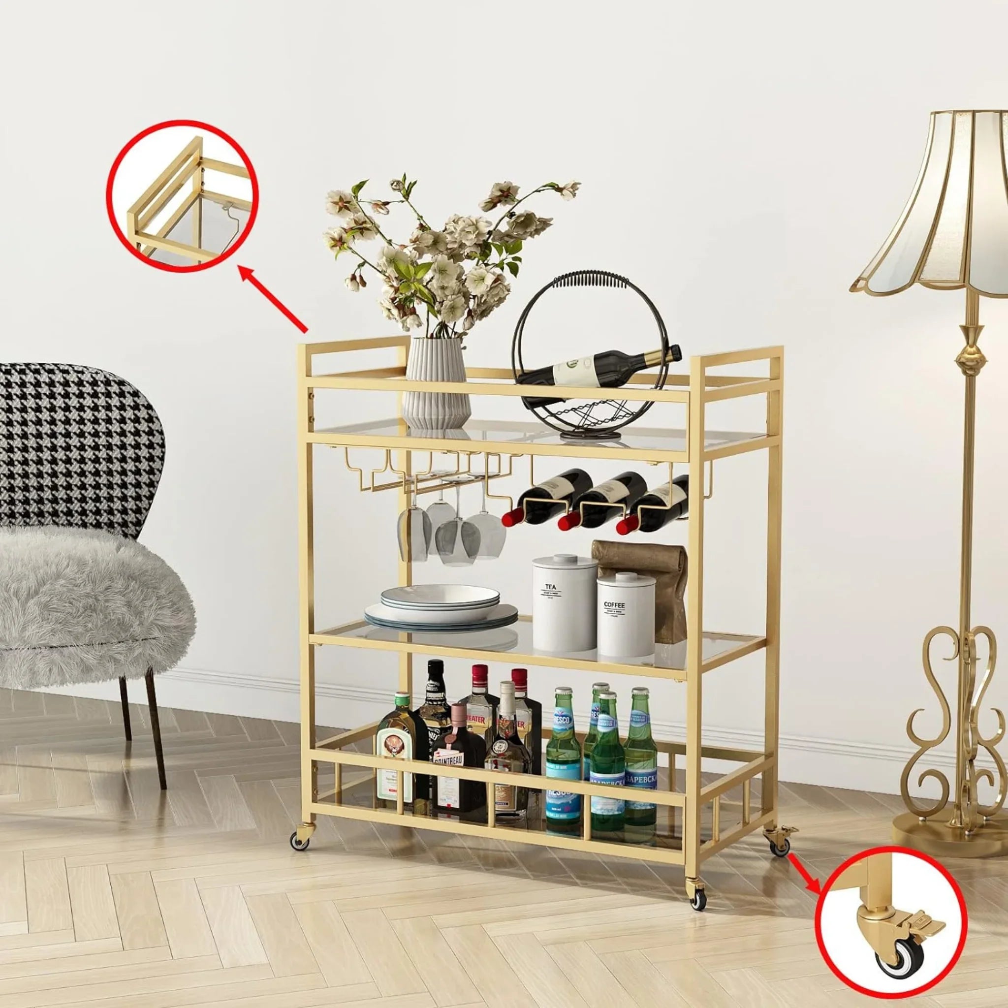 Three-tier gold bar cart