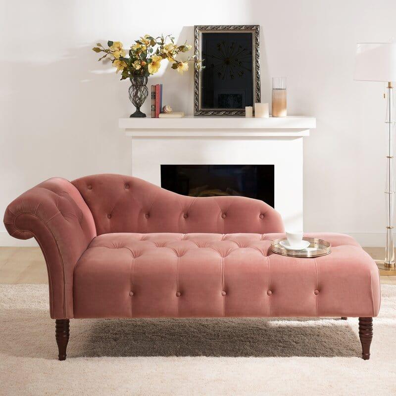 Wooden Twist Modernize Tufted Solid Wood Chaise Lounge Walnut Legs ( Pink ) - WoodenTwist