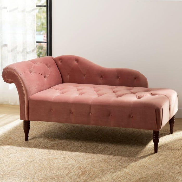 Wooden Twist Modernize Tufted Solid Wood Chaise Lounge Walnut Legs ( Pink ) - WoodenTwist