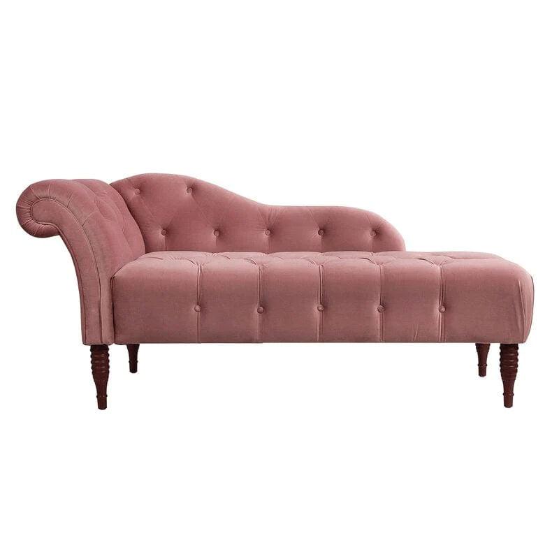 Wooden Twist Modernize Tufted Solid Wood Chaise Lounge Walnut Legs ( Pink ) - WoodenTwist