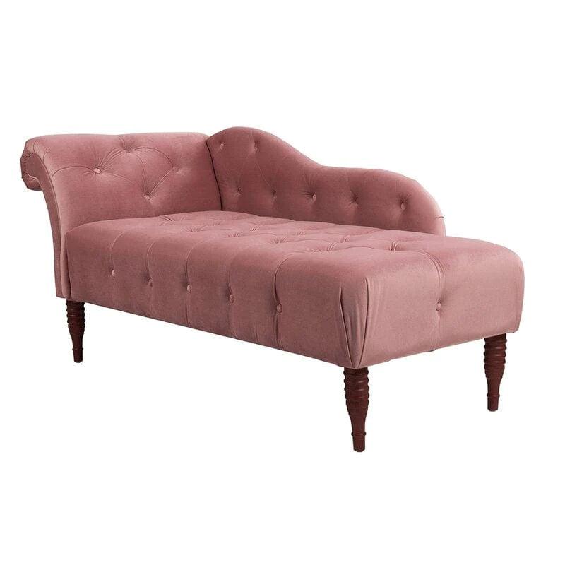 Wooden Twist Modernize Tufted Solid Wood Chaise Lounge Walnut Legs ( Pink ) - WoodenTwist